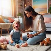 "Child screaming with a mother holding a homeopathic remedy in a cozy living room"